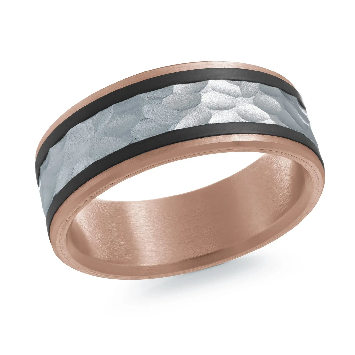 14K Rose Gold with Carbon Fiber and 14K White Gold Ring from the Noir Collection by Malo