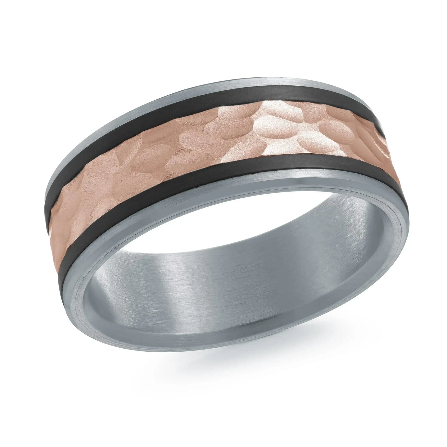 14K White Gold with Carbon Fiber and 14K Rose Gold Ring from the Noir Collection by Malo