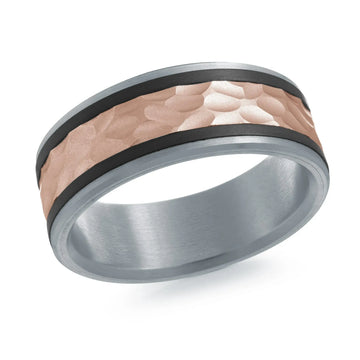 14K White Gold with Carbon Fiber and 14K Rose Gold Ring from the Noir Collection by Malo