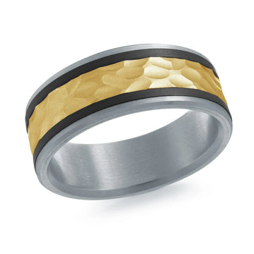 14K White Gold with Carbon Fiber and 14K Yellow Gold Ring from the Noir Collection by Malo