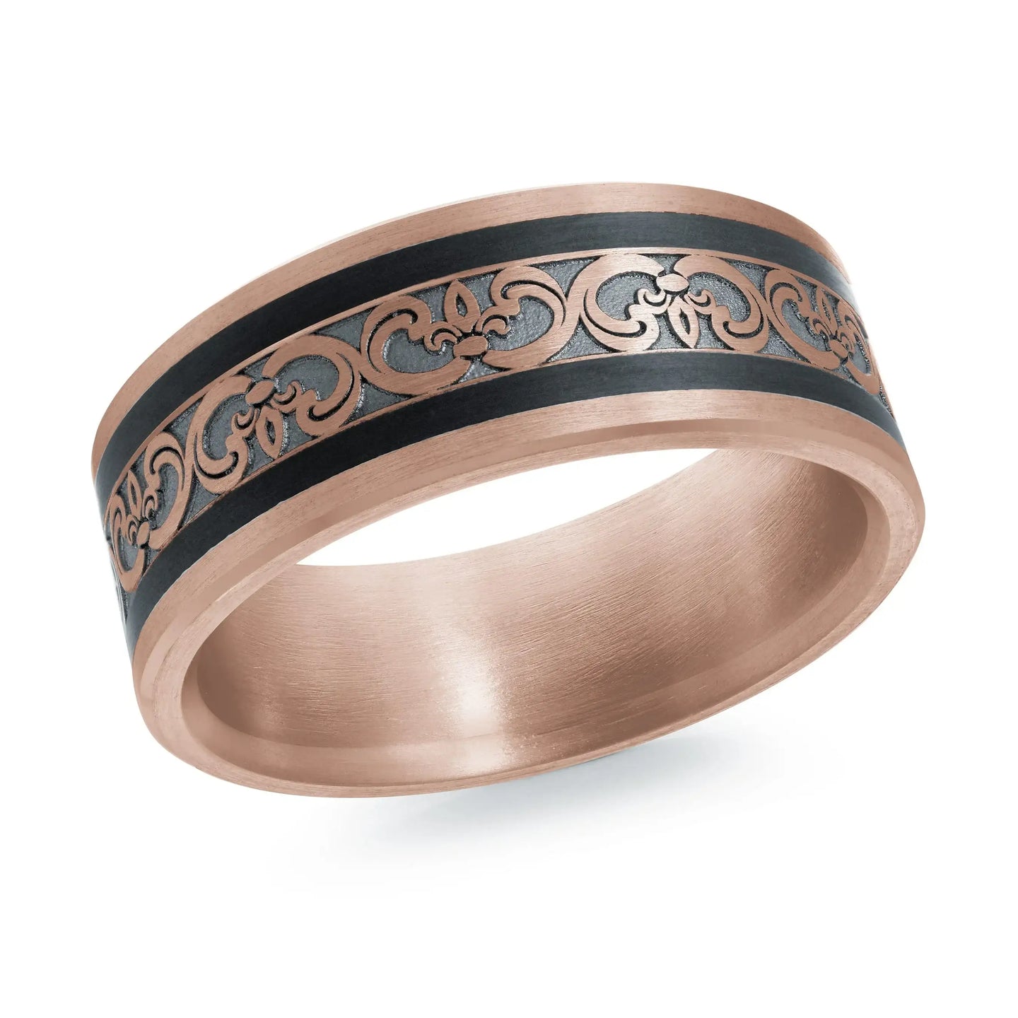 14K Rose Gold with Carbon Fiber Ring from the Noir Collection by Malo