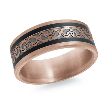 14K Rose Gold with Carbon Fiber Ring from the Noir Collection by Malo
