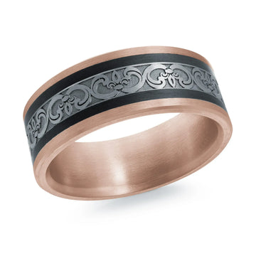 14K Rose Gold with Carbon Fiber and 14K White Gold Ring from the Noir Collection by Malo