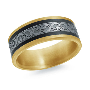 14K Yellow Gold with Carbon Fiber and 14K White Gold Ring from the Noir Collection by Malo