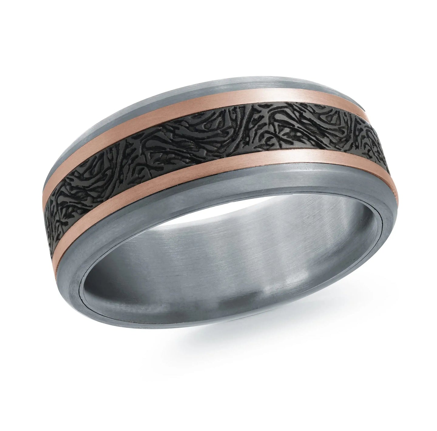 14K Rose Gold with Carbon Fiber Ring from the Tantalum Collection by Malo