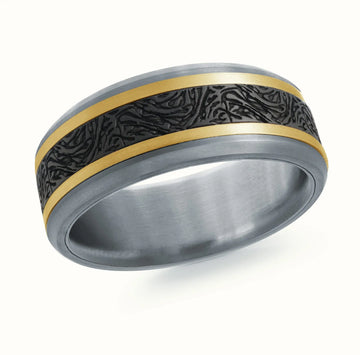 14K Yellow Gold with Carbon Fiber Ring from the Tantalum Collection by Malo