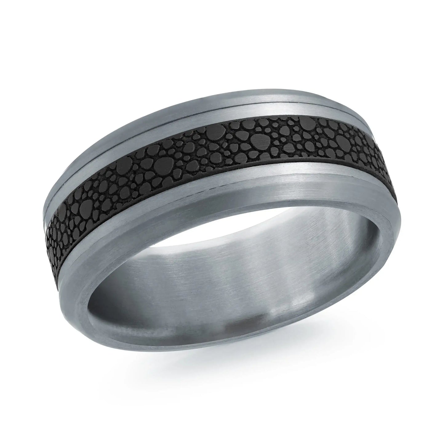 14K White Gold with Carbon Fiber Ring from the Tantalum Collection by Malo