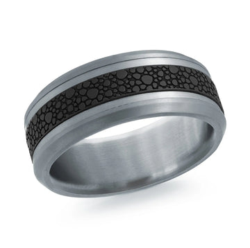 14K White Gold with Carbon Fiber Ring from the Tantalum Collection by Malo