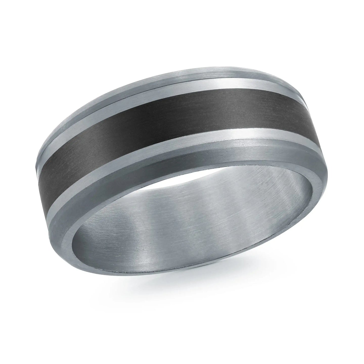 14K White Gold with Carbon Fiber Ring from the Tantalum Collection by Malo