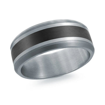 14K White Gold with Carbon Fiber Ring from the Tantalum Collection by Malo