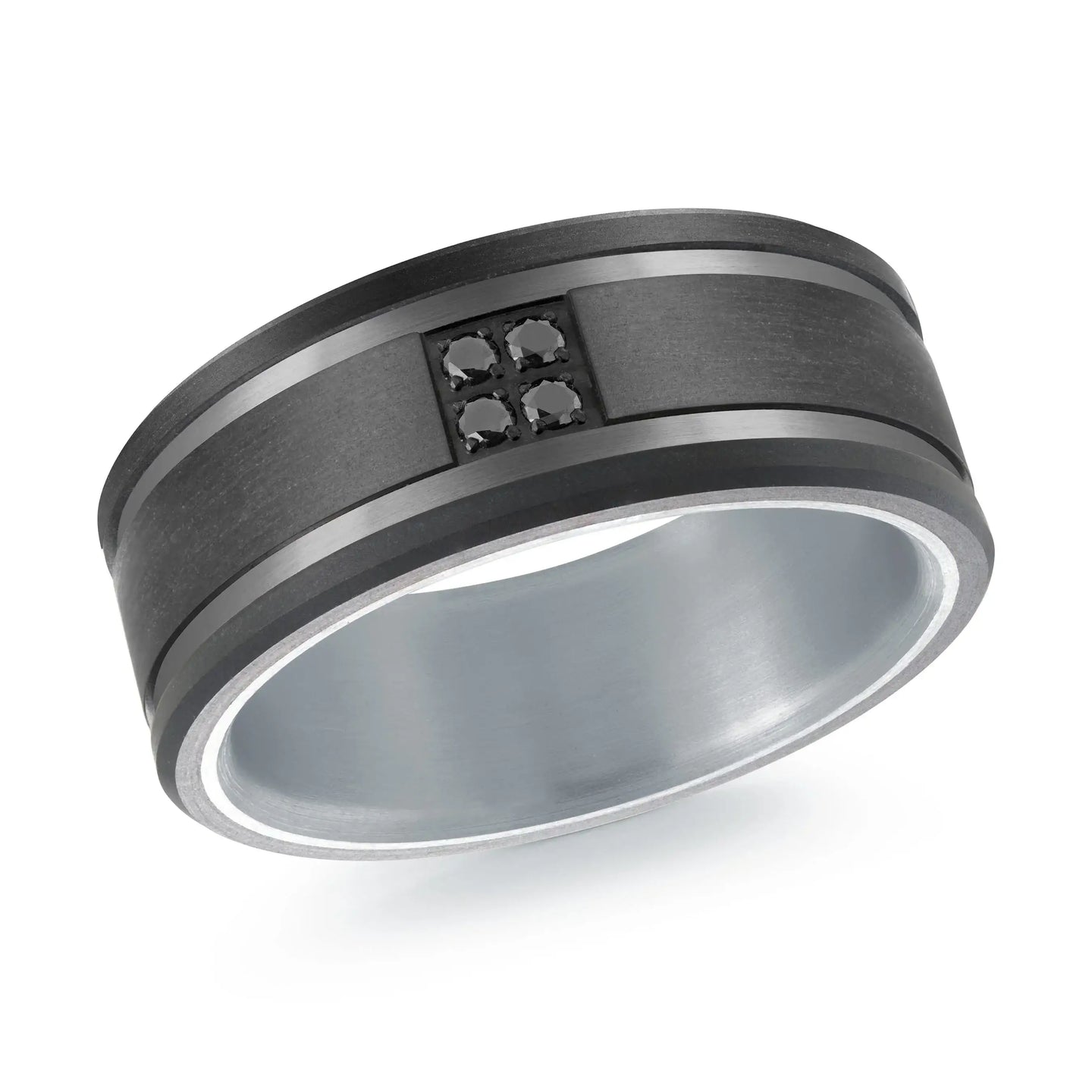Titanium with 14K White Gold and Carbon Fiber Ring from the Titanium Collection by Malo