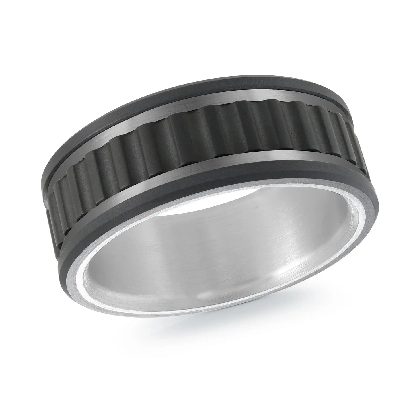 Titanium with Carbon Fiber and 14K White Gold Ring from the Titanium Collection by Malo