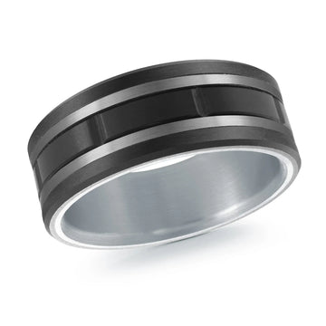 Titanium with Carbon Fiber and 14K White Gold Ring from the Titanium Collection by Malo