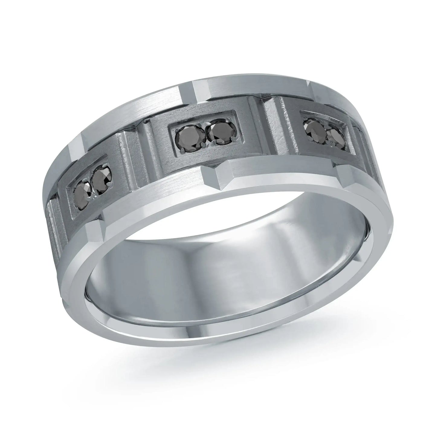 14K White Gold with Carbon Fiber Ring from the Tantalum Collection by Malo