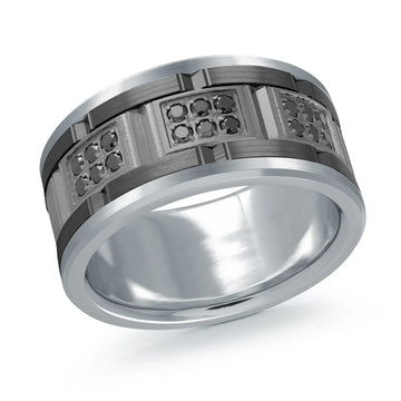 14K White Gold with Carbon Fiber Ring from the Tantalum Collection by Malo