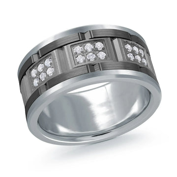 14K White Gold with Carbon Fiber Ring from the Tantalum Collection by Malo