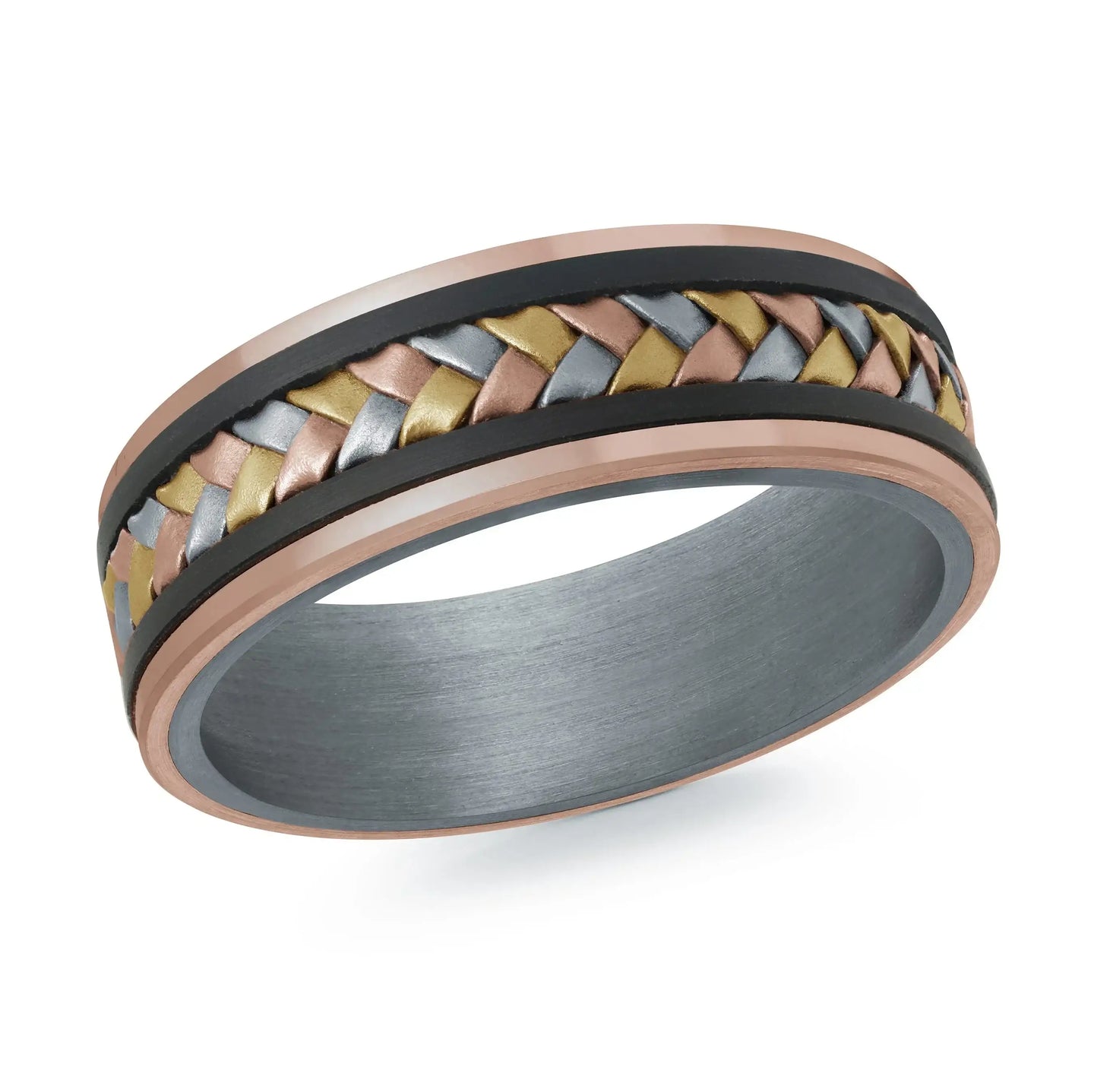 14K Rose Gold with Tri-Metal Weave Ring from the Tantalum Collection by Malo