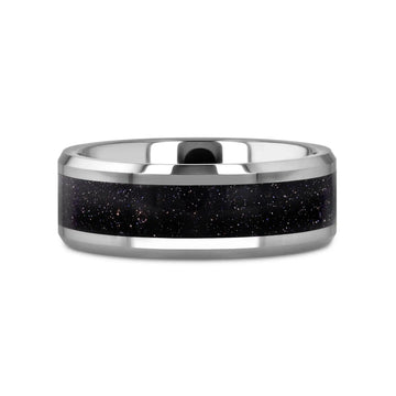 MAKI Men’s Beveled Polished Finish Tungsten Wedding Ring with Purple Goldstone Inlay - 8mm - Larson Jewelers