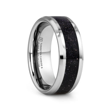 MAKI Men’s Beveled Polished Finish Tungsten Wedding Ring with Purple Goldstone Inlay - 8mm - Larson Jewelers