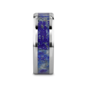 MALONE Men's Titanium Wedding Ring with Blue Lapis Inlay & Beveled Edges - 8mm - Larson Jewelers