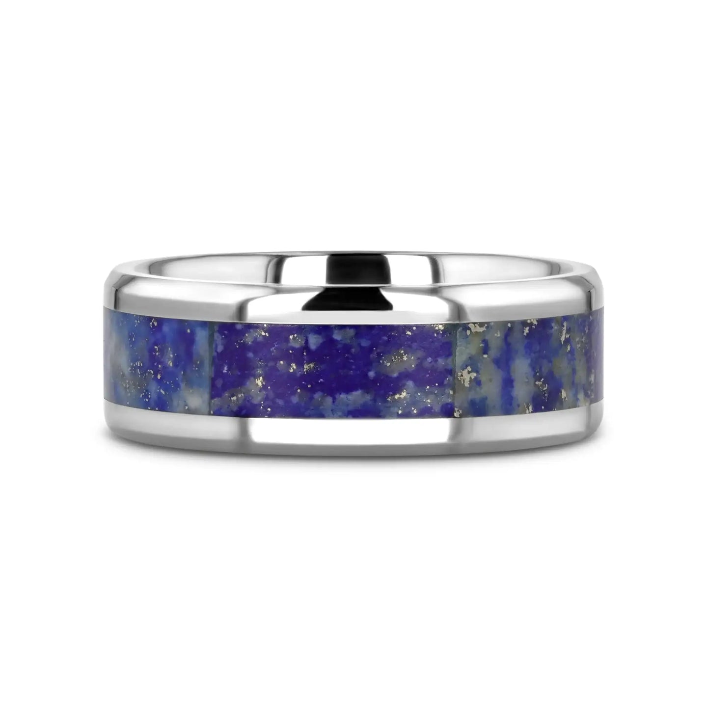 MALONE Men's Titanium Wedding Ring with Blue Lapis Inlay & Beveled Edges - 8mm - Larson Jewelers