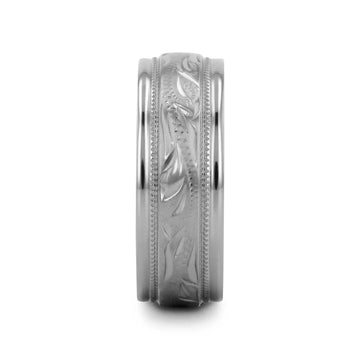 MARINER Titanium Milgrain Engraved Finish Men 's Wedding Ring with Blue Plating Inside- 8mm - Larson Jewelers