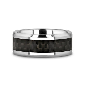 MAXIMUS Black Carbon Fiber Inlay Tungsten Carbide Wedding Band - 4mm - 12mm - Larson Jewelers
