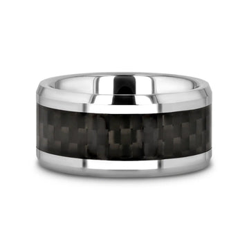 MAXIMUS Black Carbon Fiber Inlay Tungsten Carbide Wedding Band - 4mm - 12mm - Larson Jewelers