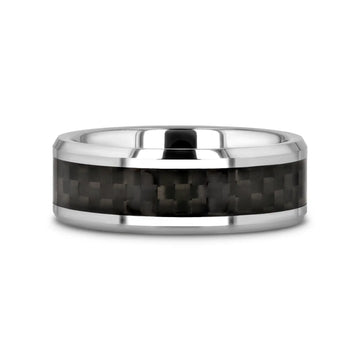 MAXIMUS Black Carbon Fiber Inlay Tungsten Carbide Wedding Band - 4mm - 12mm - Larson Jewelers