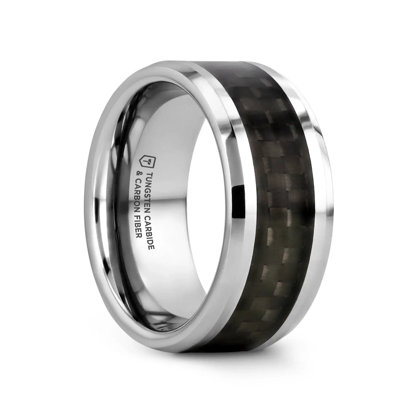 MAXIMUS Black Carbon Fiber Inlay Tungsten Carbide Wedding Band - 4mm - 12mm - Larson Jewelers