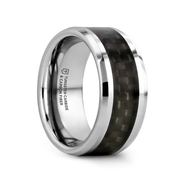 MAXIMUS Black Carbon Fiber Inlay Tungsten Carbide Wedding Band - 4mm - 12mm - Larson Jewelers