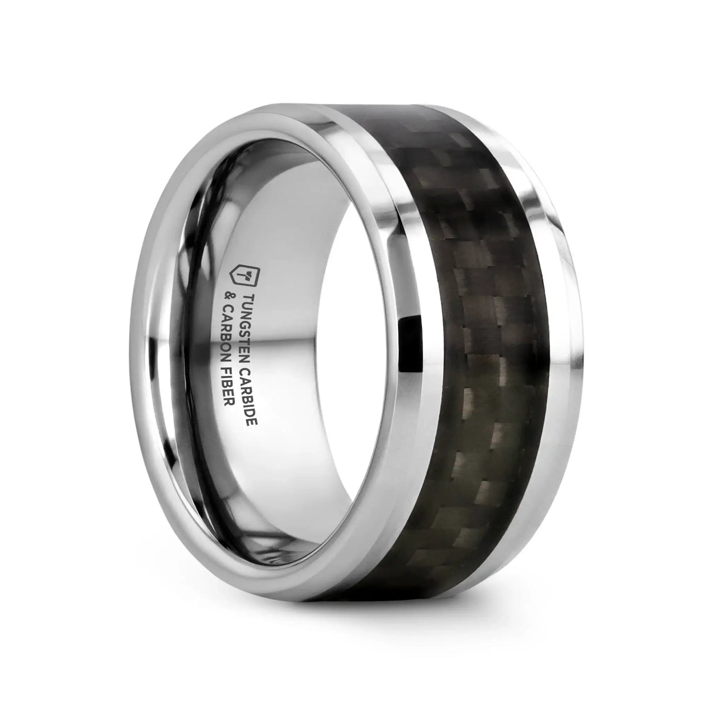 MAXIMUS Black Carbon Fiber Inlay Tungsten Carbide Wedding Band - 4mm - 12mm - Larson Jewelers