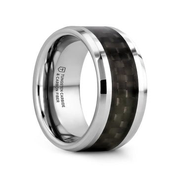 MAXIMUS Black Carbon Fiber Inlay Tungsten Carbide Wedding Band - 4mm - 12mm - Larson Jewelers