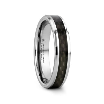 MAXIMUS Black Carbon Fiber Inlay Tungsten Carbide Wedding Band - 4mm - 12mm - Larson Jewelers