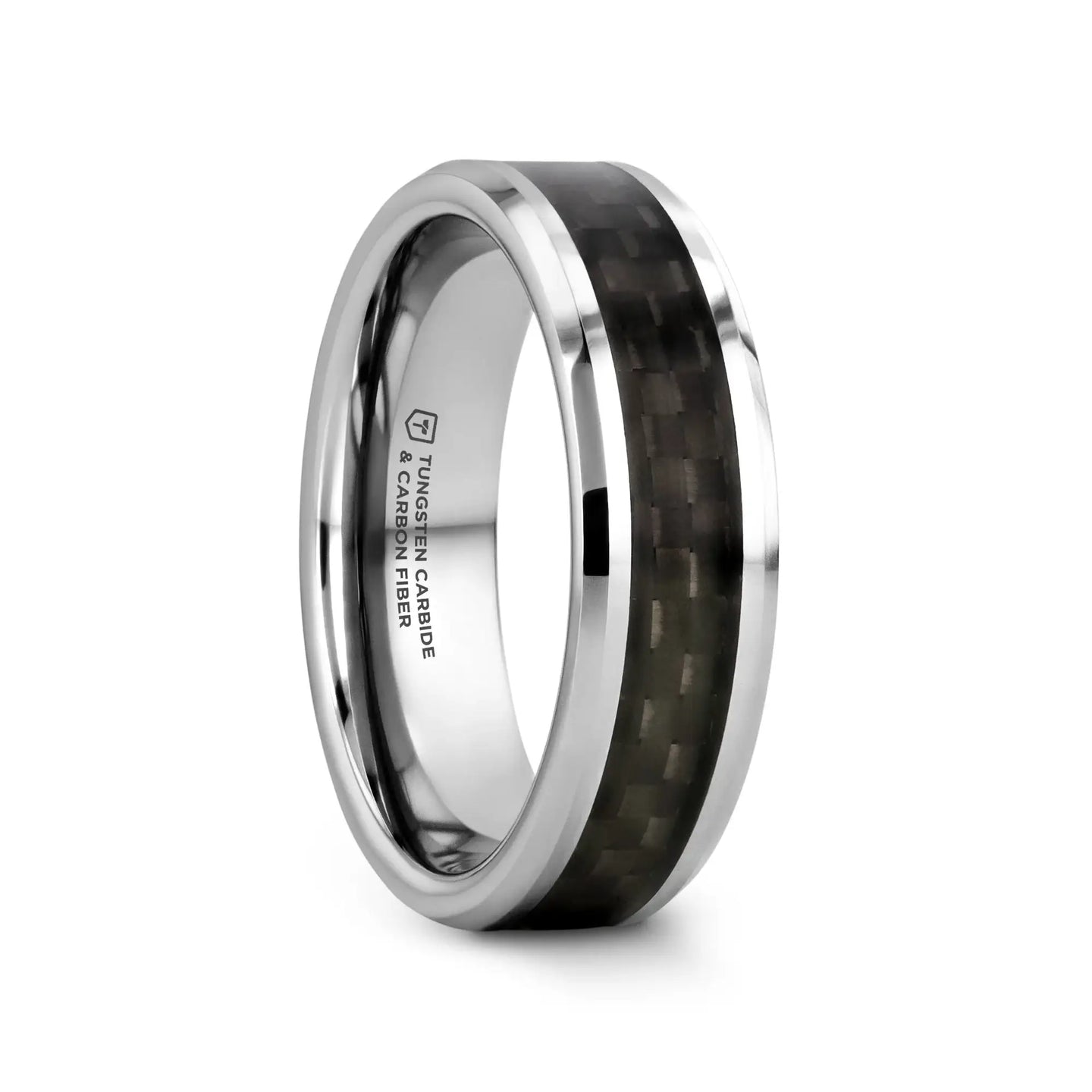 MAXIMUS Black Carbon Fiber Inlay Tungsten Carbide Wedding Band - 4mm - 12mm - Larson Jewelers