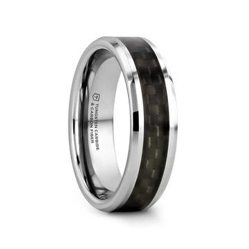 MAXIMUS Black Carbon Fiber Inlay Tungsten Carbide Wedding Band - 4mm - 12mm - Larson Jewelers