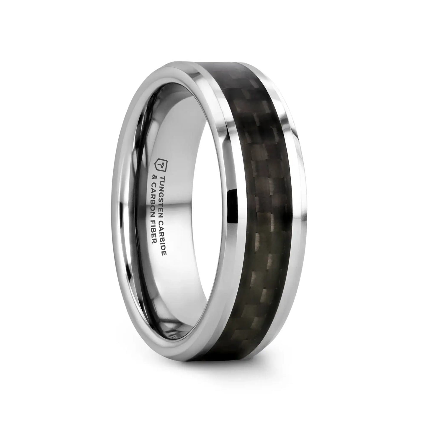 MAXIMUS Black Carbon Fiber Inlay Tungsten Carbide Wedding Band - 4mm - 12mm - Larson Jewelers