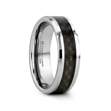 MAXIMUS Black Carbon Fiber Inlay Tungsten Carbide Wedding Band - 4mm - 12mm - Larson Jewelers
