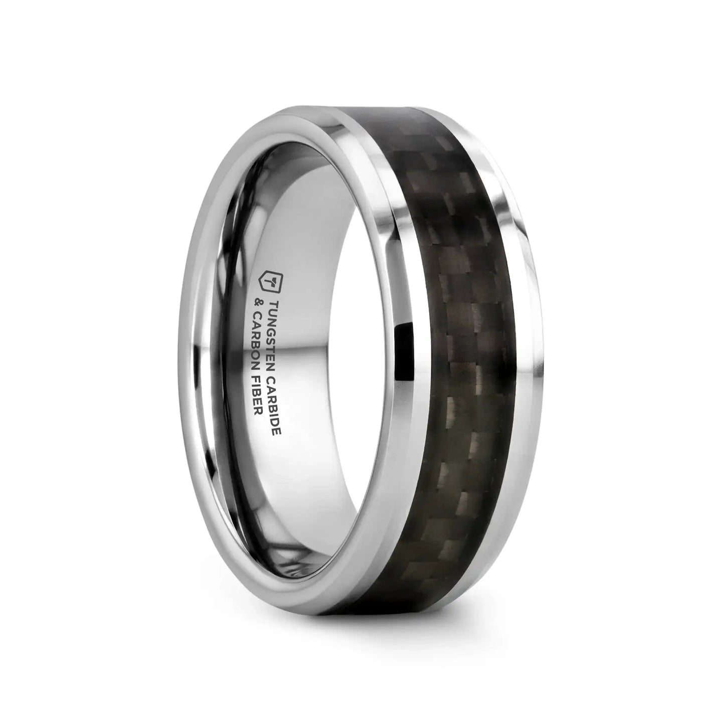 MAXIMUS Black Carbon Fiber Inlay Tungsten Carbide Wedding Band - 4mm - 12mm - Larson Jewelers