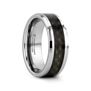 MAXIMUS Black Carbon Fiber Inlay Tungsten Carbide Wedding Band - 4mm - 12mm - Larson Jewelers