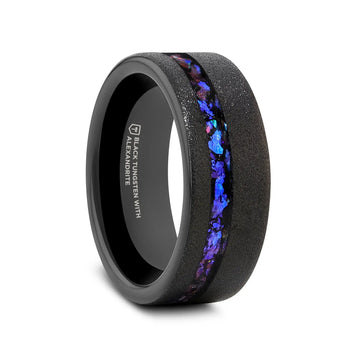 MIRAGE Sandblasted Black Tungsten Ring with Crushed Alexandrite and Dark Blue/Purple Crushed Goldstone – 8mm - Larson Jewelers