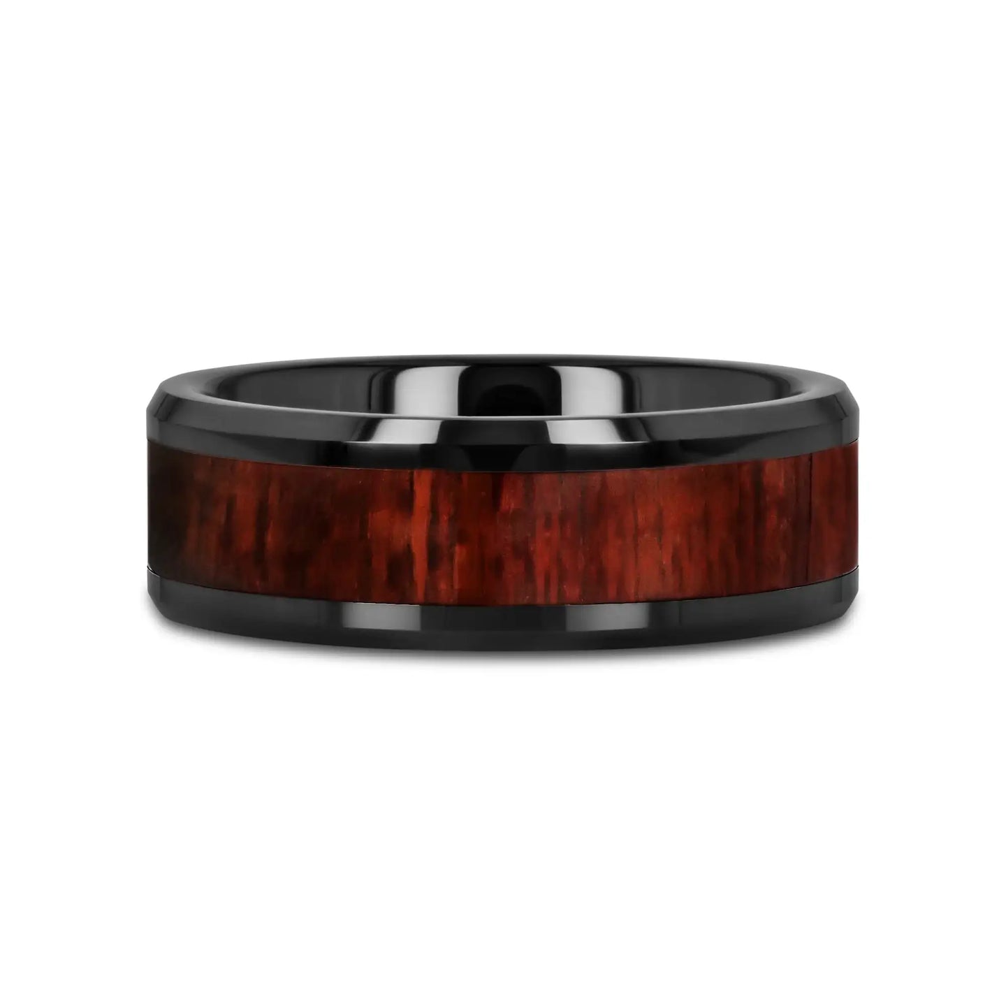 MORADO Purple Heart Wood Inlaid Black Ceramic Ring with Beveled Edges - 8mm - Larson Jewelers