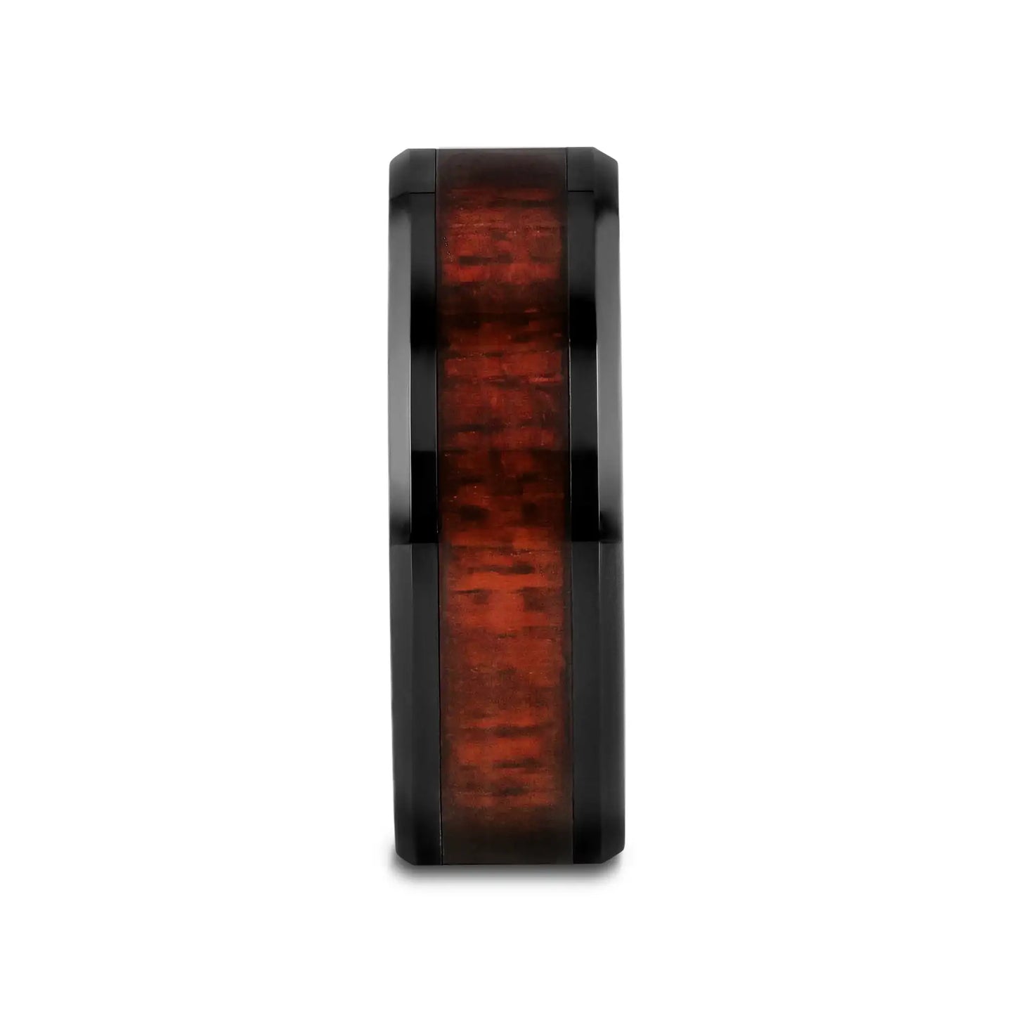 MORADO Purple Heart Wood Inlaid Black Ceramic Ring with Beveled Edges - 8mm - Larson Jewelers