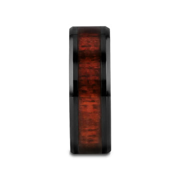 MORADO Purple Heart Wood Inlaid Black Ceramic Ring with Beveled Edges - 8mm - Larson Jewelers
