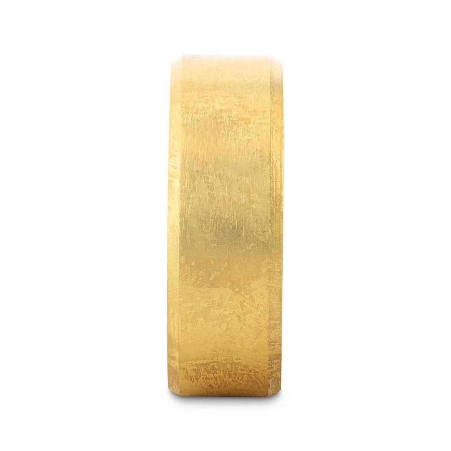 MUSE Flat Gold-Plated Titanium Ring with Beveled Edges and Meteorite Pattern, 8mm - Larson Jewelers