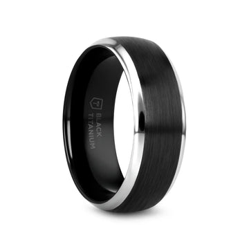 NOLAN Brushed Domed Black Titanium Wedding Band with Polished Beveled Edges - 8mm - Larson Jewelers