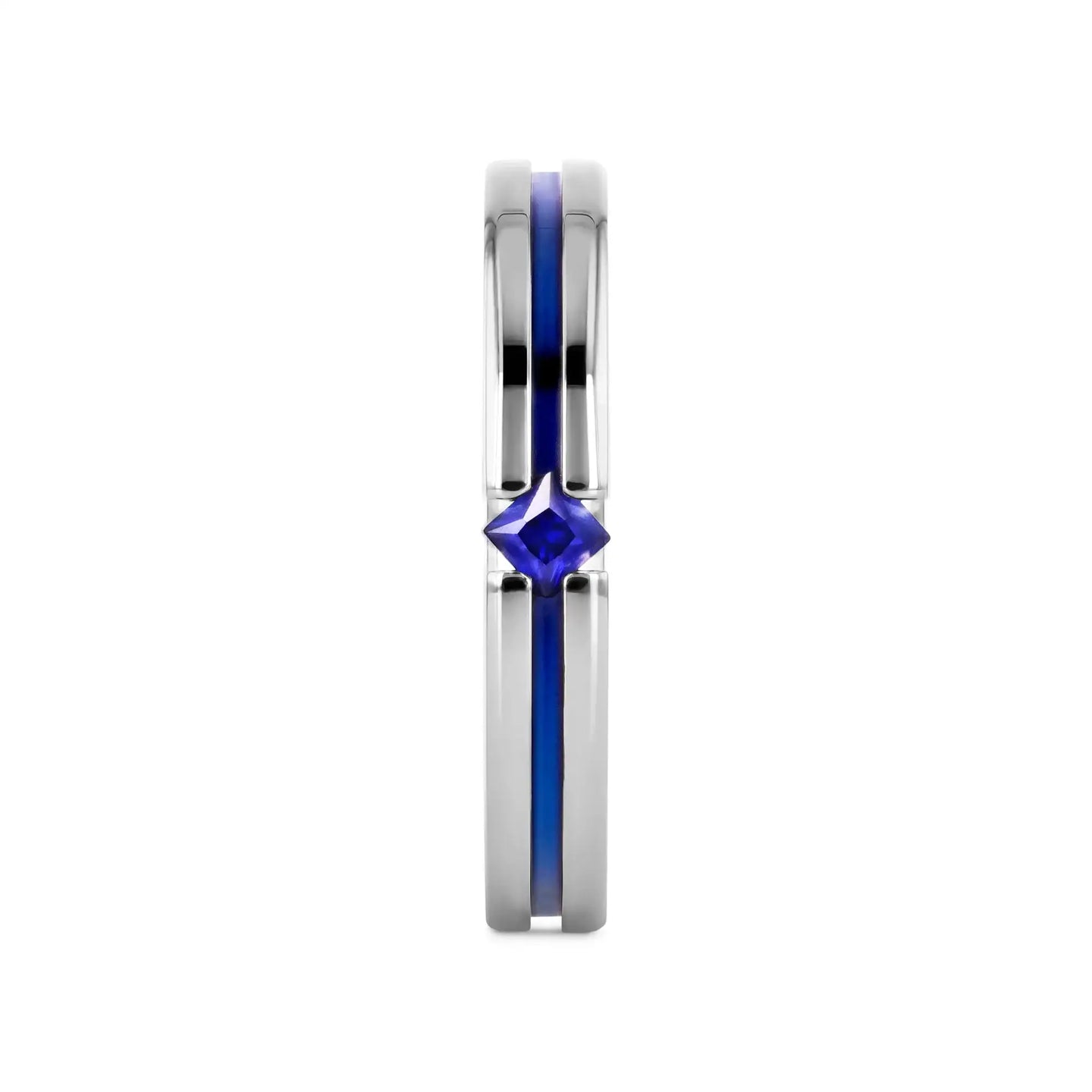 NYMERIA Tension Set Blue Sapphire Titanium Band with Blue Stripe - 4mm - Larson Jewelers