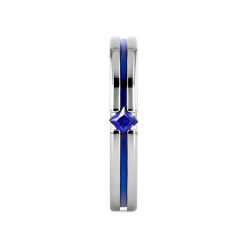 NYMERIA Tension Set Blue Sapphire Titanium Band with Blue Stripe - 4mm - Larson Jewelers