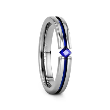NYMERIA Tension Set Blue Sapphire Titanium Band with Blue Stripe - 4mm - Larson Jewelers