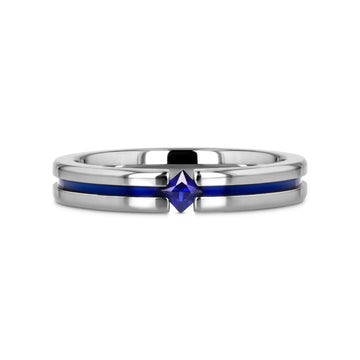 NYMERIA Tension Set Blue Sapphire Titanium Band with Blue Stripe - 4mm - Larson Jewelers